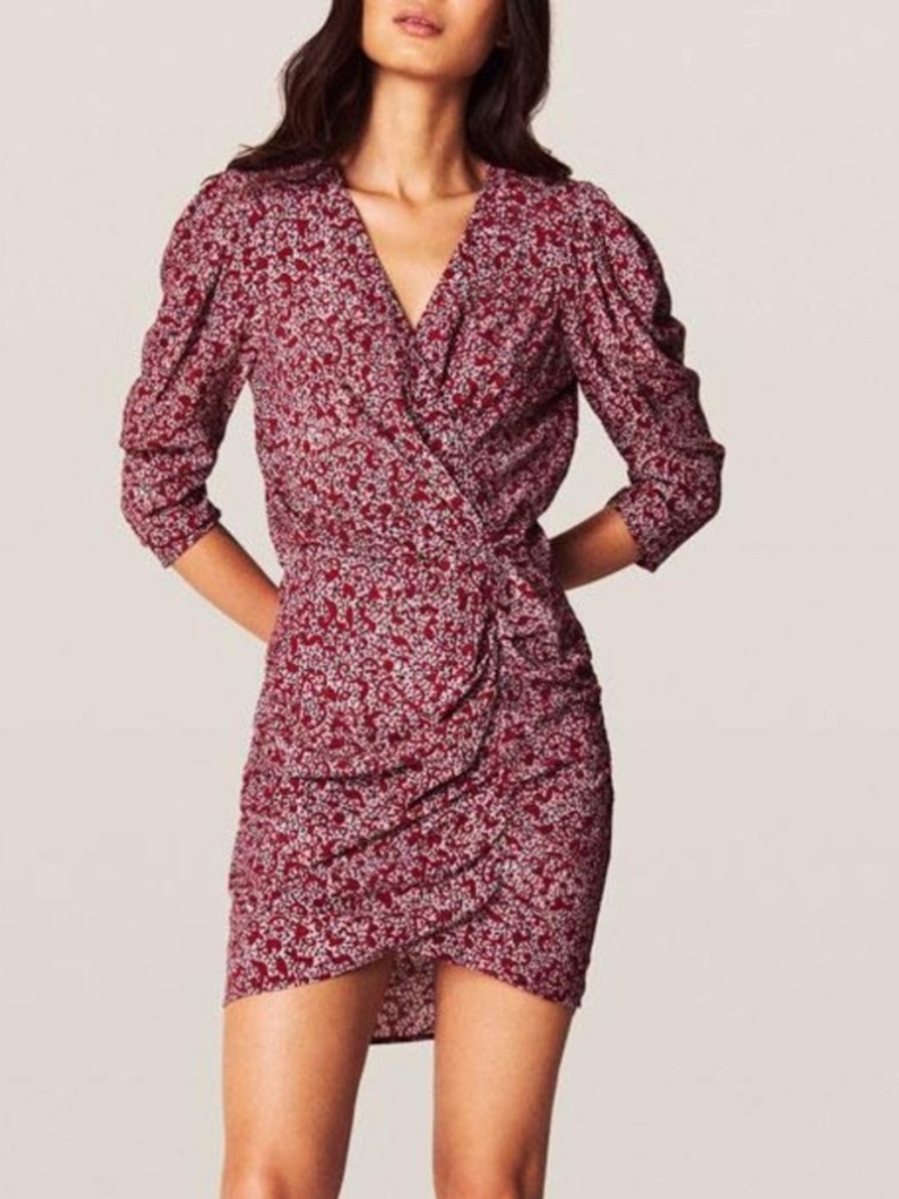 ba&sh Red Floral Wrap Midi Dress